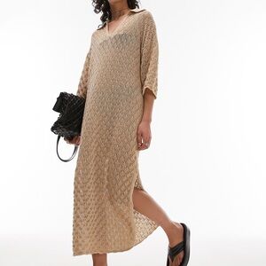 Topshop Tan Collared Slit Midi Dress